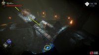 Run up the stairs to the right onto the next bridge and take care of the Witch. There is a blue orb you can loot on the rubble here if you want it.