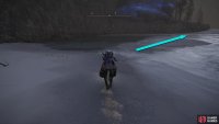 Continue in the same direction using the path going over the shallow water.