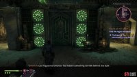 Enter the library to find a sealed door - getting through it is your goal, but you need to remove the warding, first. Grab the Skeleton Key off the table,