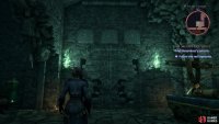 In the northwestern corner of the cellar you’ll find a bricked-up doorway with rune tablets above it.