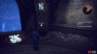 Otherwise, this puzzle is similar to the first one - match runes on the wall to their counterparts above the barrier (and on the floor).