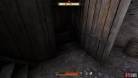 After speaking with Christian, go back outside and look in the privy for the key.