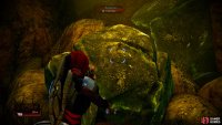 Feed the mech until it destroys itself, then search the cavern it revealed to find a huge lode of Platinum.